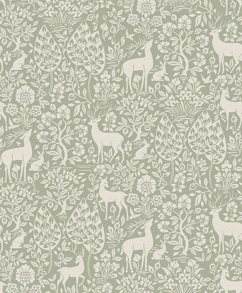 Holden Decor Imaginarium 3 Deer Woods zöld állatos papír tapéta – 14160