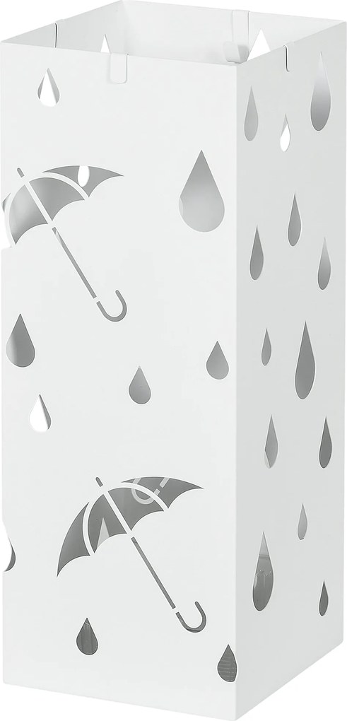 HOMCOM Esernyőtartó 4 Akasszal, Vízgyűjtő Tálca Esernyőhöz Előszobába, Esőernyők és Bartartók Acél 15.5 x 15.5 x 40 cm Fehér | Aosom