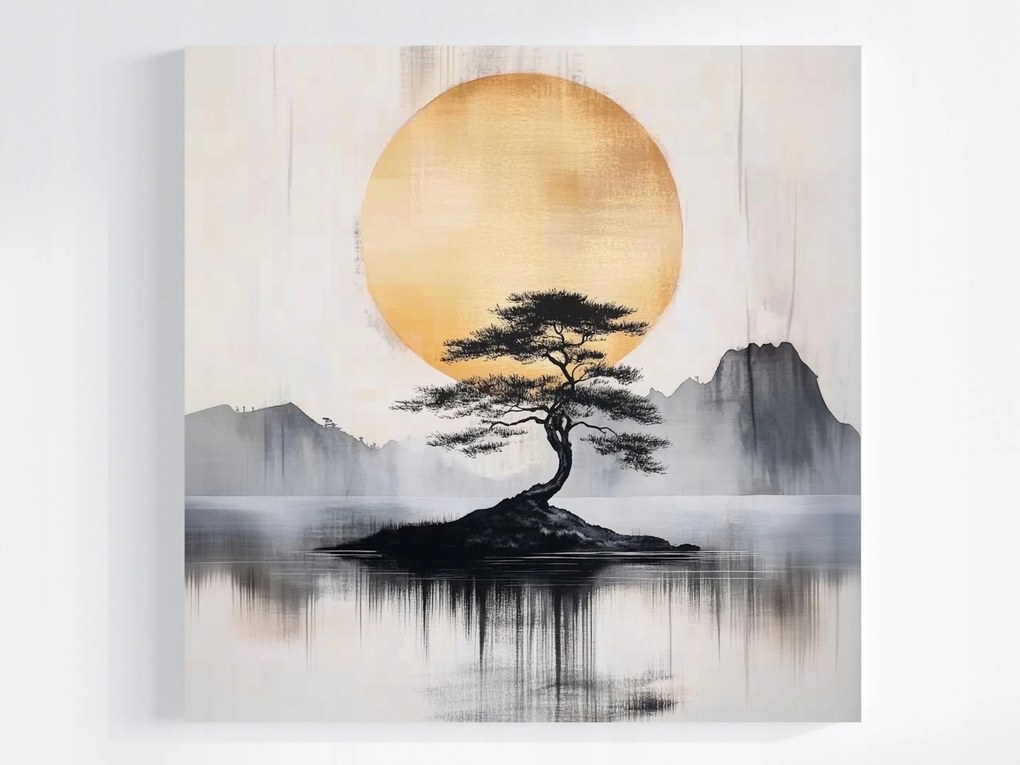 Vászonkép Canvas Tájkép Ázsia Keleti Fa Hold Tó 40x40