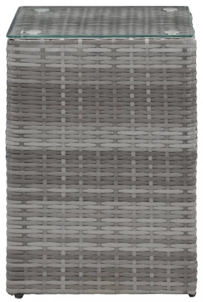 3 db szürke polyrattan kisasztal üveg asztallappal