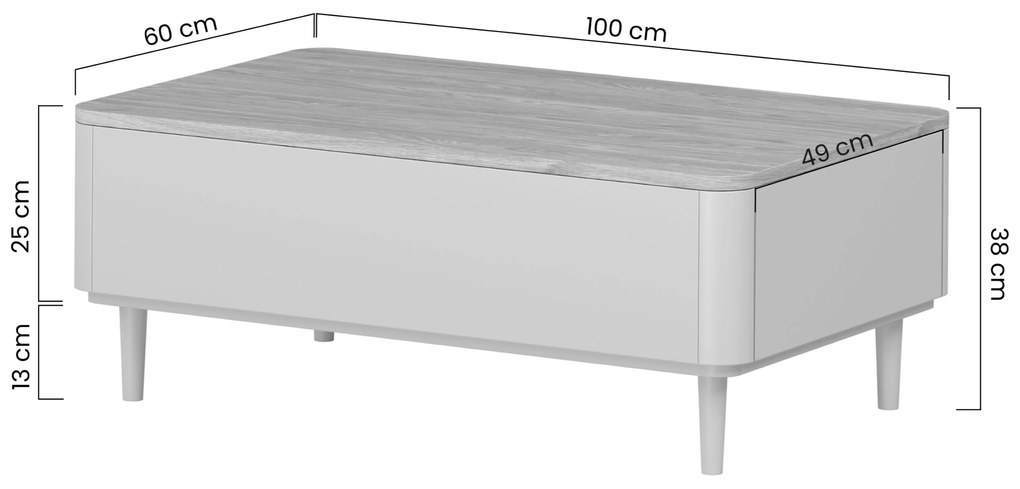 Amilio dohányzóasztal 100 cm fiókos - kasmír / olajozott tölgy