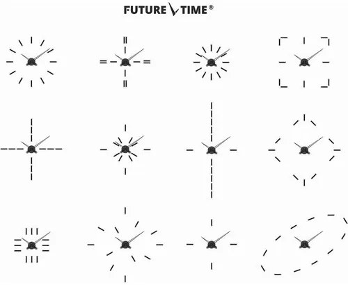 Future Time FT9600BK Modular black Dizájner öntapadó óra, átmérő: 60 cm