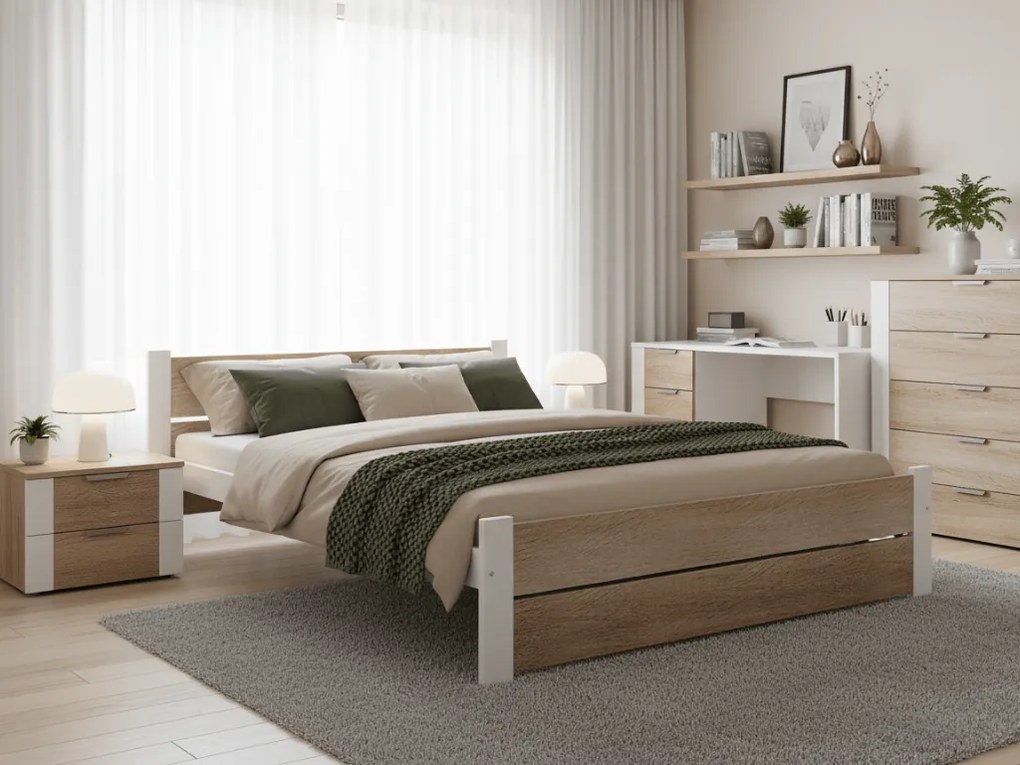 IKAROS DOUBLE ágy 120 x 200 cm, fehér/sonoma tölgy Ágyrács: Léces ágyrács, Matrac: Matrac nélkül