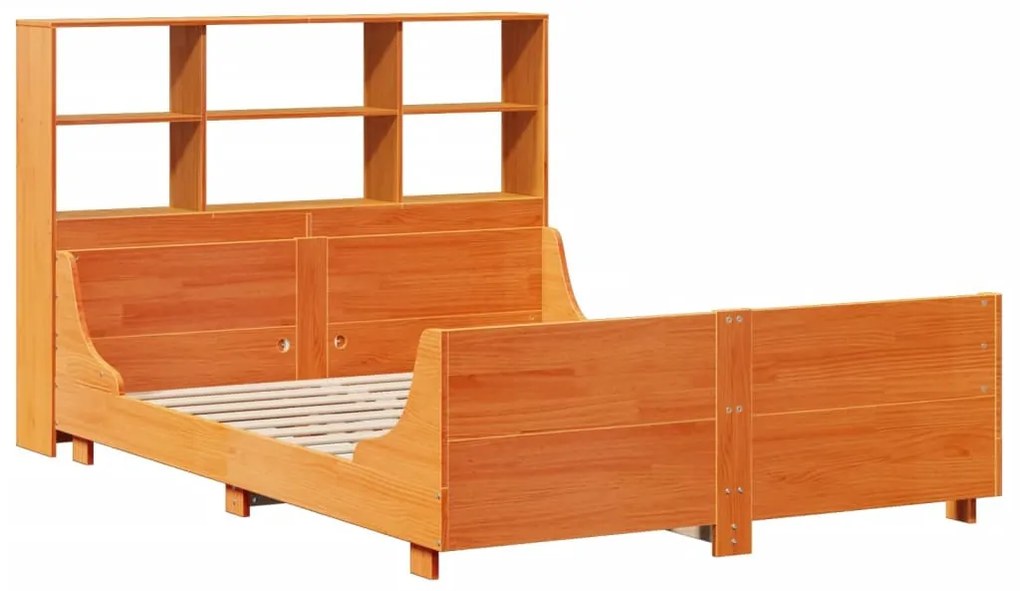 viaszbarna tömör fa könyvespolcos ágy matrac nélkül 120 x 200cm