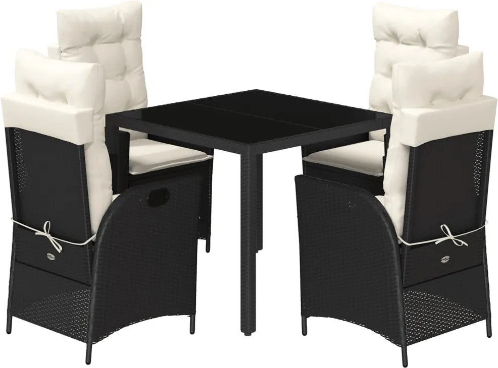 vidaXL 5 részes fekete polyrattan kerti étkezőgarnitúra párnákkal