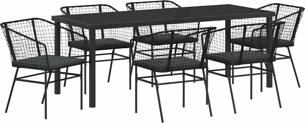 vidaXL Kert étkező szett 7 pcs Fekete polirattan
