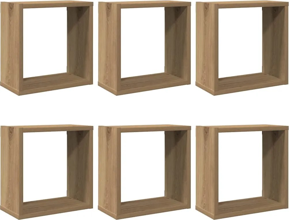 vidaXL 6 db kézműves tölgyszínű szerelt fa fali kockapolc 30x15x30 cm