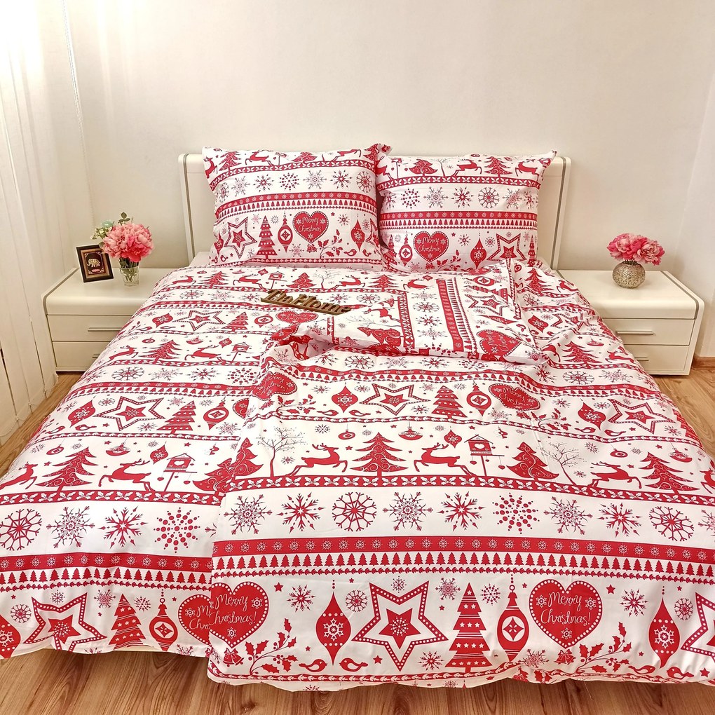 Pamut ágyneműk Karácsonyi ágyneműk Christmas piros TiaHome - 1x Párna 90x70cm, 1x Paplan 140x200cm