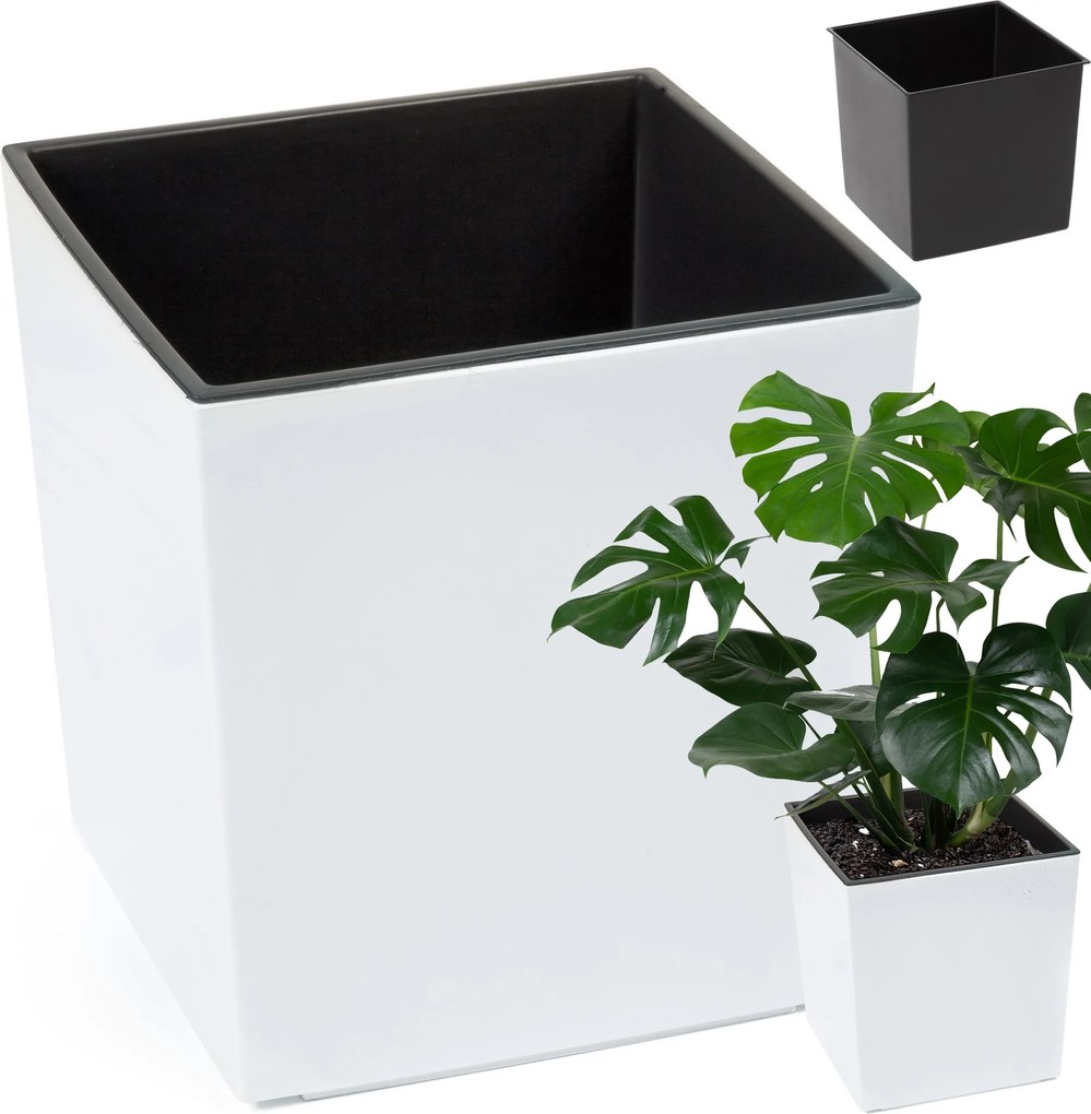 Virágtartó Kerti Virágtartó Tál Fehér Fényes Betét 19x19cm