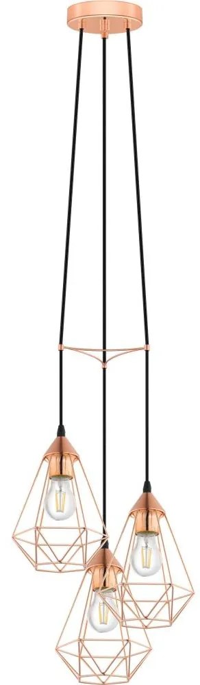 Eglo 78276 - BYRON kábelre szerelt függőlámpa 3xE27/60W/230V, rézszínű