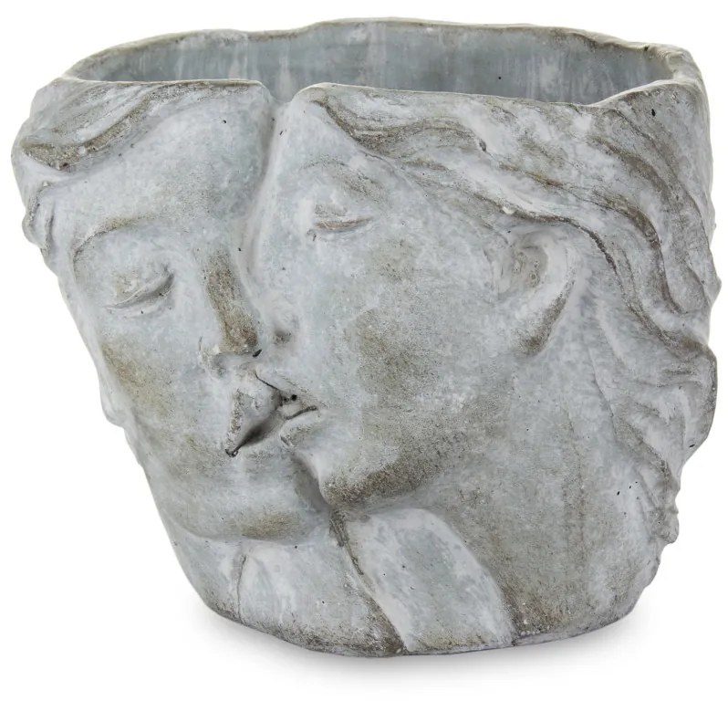 Cyrus design görög pár arcát ábrázoló szürke cement virágtartó kaspó 12x16x14,5cm