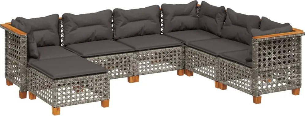 vidaXL 7 részes szürke polyrattan kerti ülőgarnitúra párnákkal