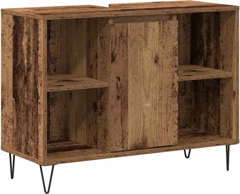 vidaXL Fürdőszoba Székény polcokkal Öreg fa 80 x 33 x 60 cm Faanyag