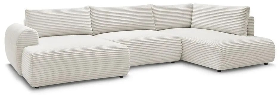 Krémszínű kordbársony kinyitható-tárolóhelyes sarokkanapé (jobb oldali-U alakú) Lucien – Bobochic Paris