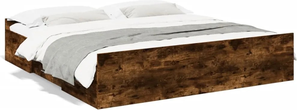 vidaXL füstös tölgy színű szerelt fa ágykeret fiókokkal 200 x 200 cm
