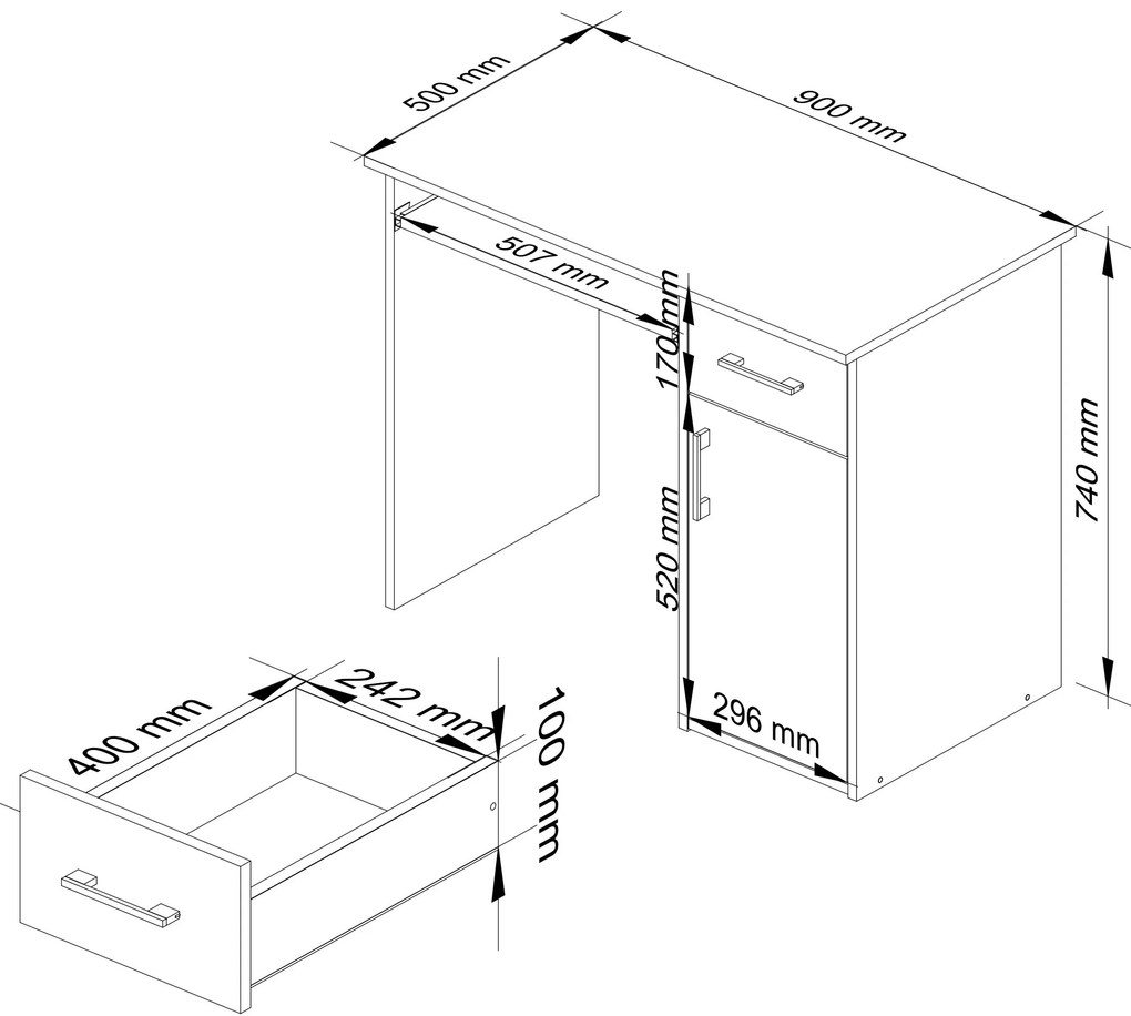 PC asztal Padma (fehér + fényes grafit). Akció -15%. 1068908