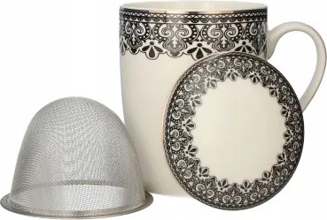 Porcelán bögre Livello fém főzőlappal 350 ml arany csíkos díszítéssel