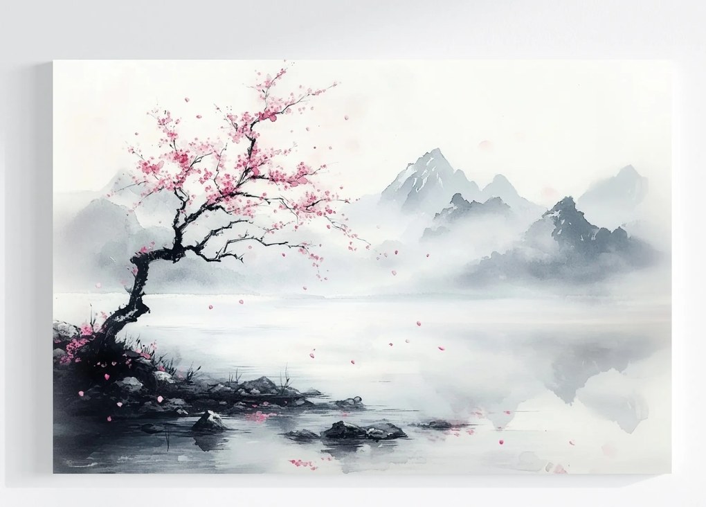 Vászonkép Canvas Grafika Ázsia Japán Cseresznye Tó Sakura 60x40