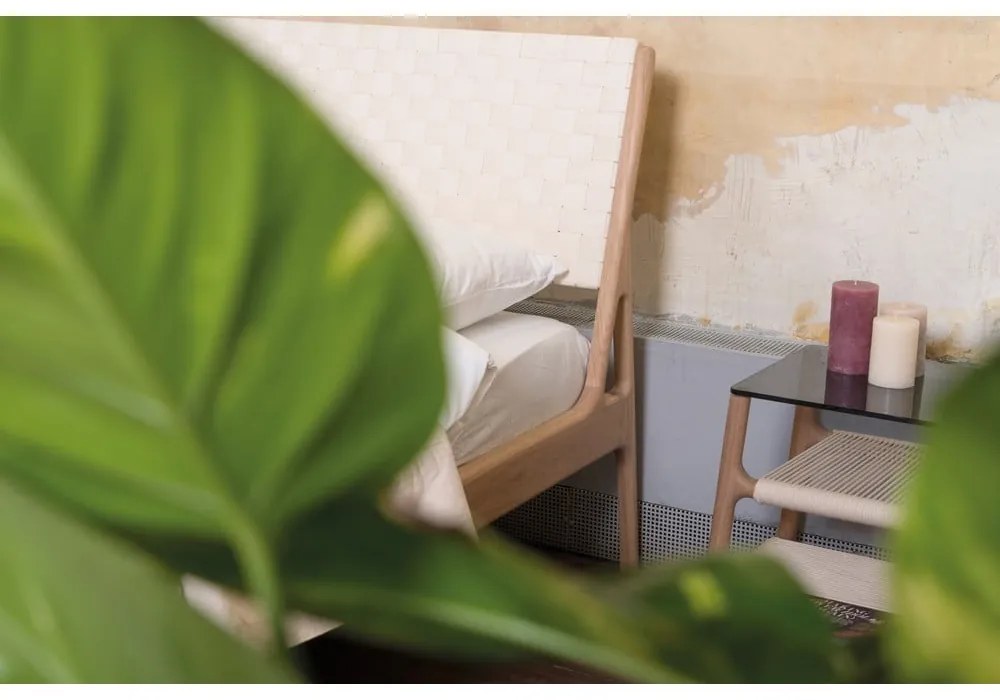 Szürke-natúr színű tölgyfa franciaágy 180x200 cm Fawn – Gazzda