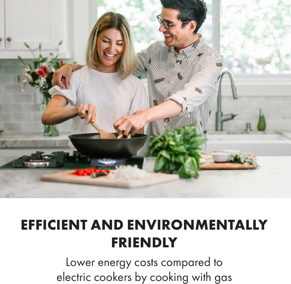 Klarstein Goldflame 4, gázfőzőlap, 4 sárgaréz égőfej, üvegkerámia