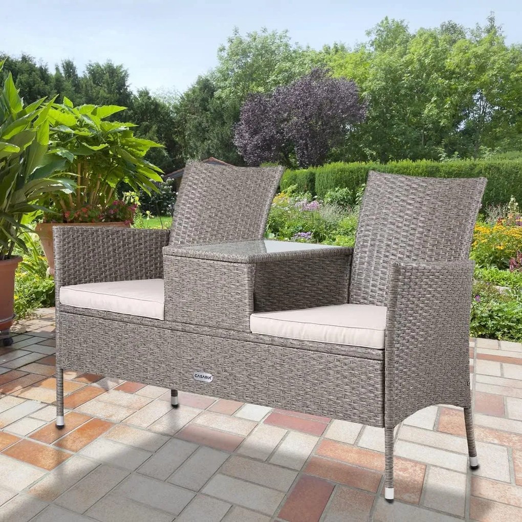 Casaria® Kerti rattan pad asztallal - homok