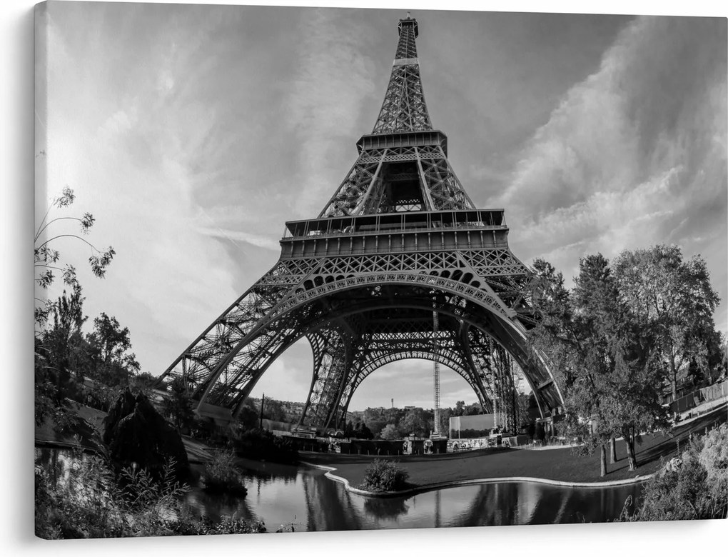 Kép - Eiffel-torony, fekete-fehér (70x50 cm)