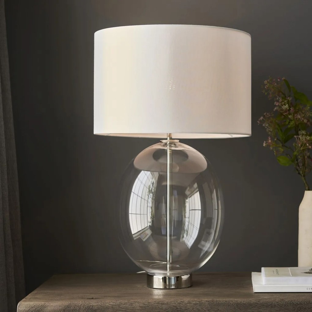 Endon glamour modern asztali lámpa kelda oval fehér nikkel átlátszó end102675