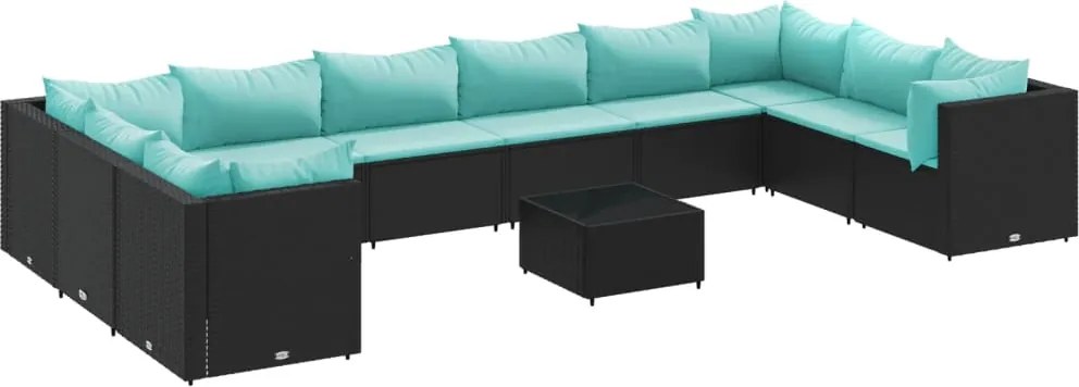 vidaXL 11 részes fekete polyrattan kerti ülőgarnitúra párnákkal