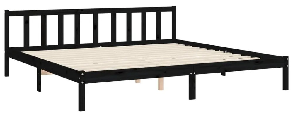 fekete tömör fa ágykeret fejtámlával 200 x 200 cm