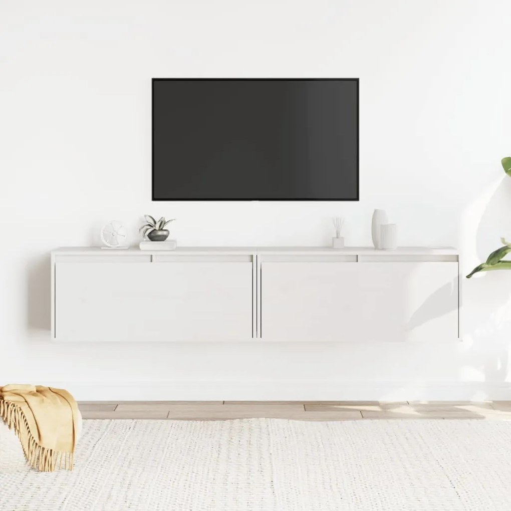 2 db fehér tömör fenyőfa faliszekrény 80 x 30 x 35 cm