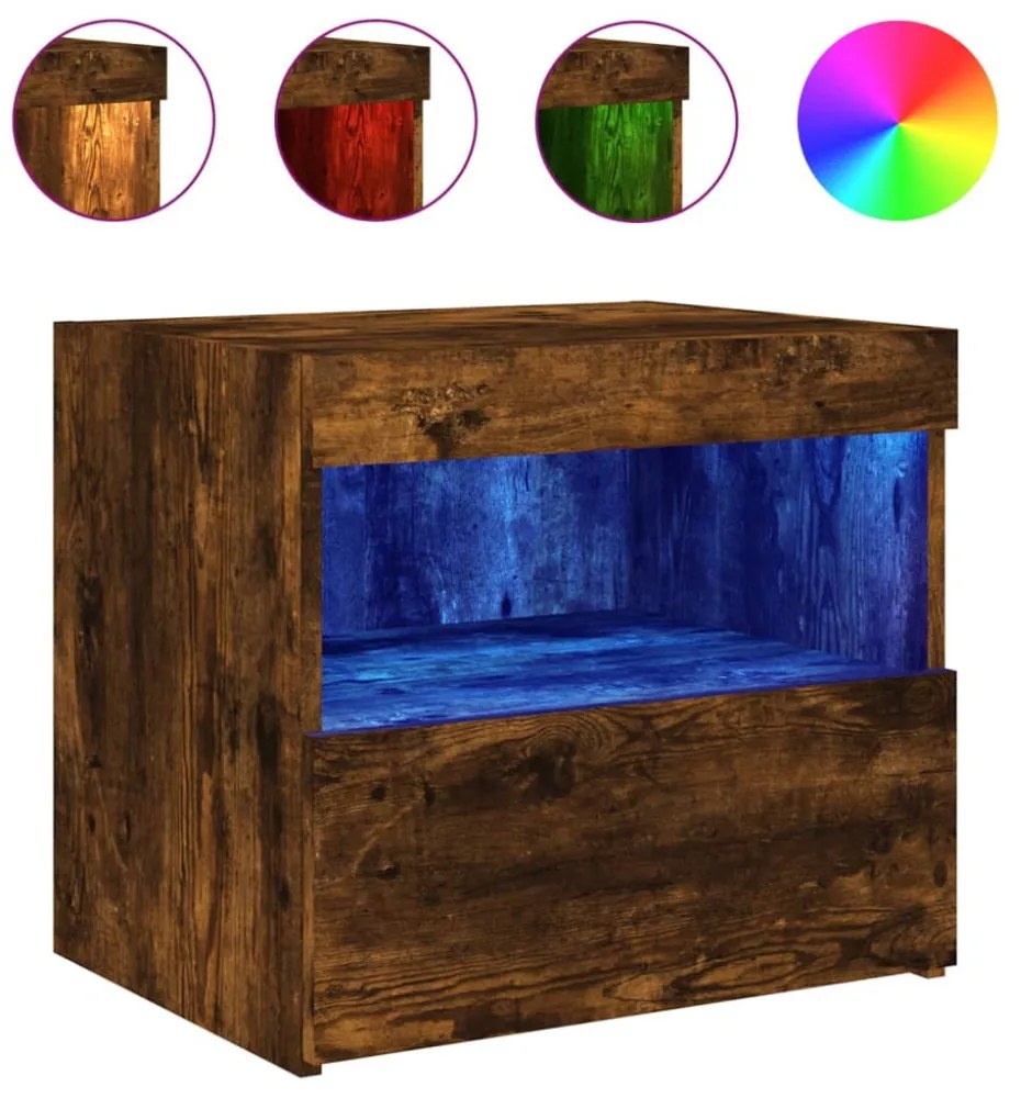 2 db sonoma tölgy éjjeliszekrény LED-fényekkel 50x40x45 cm