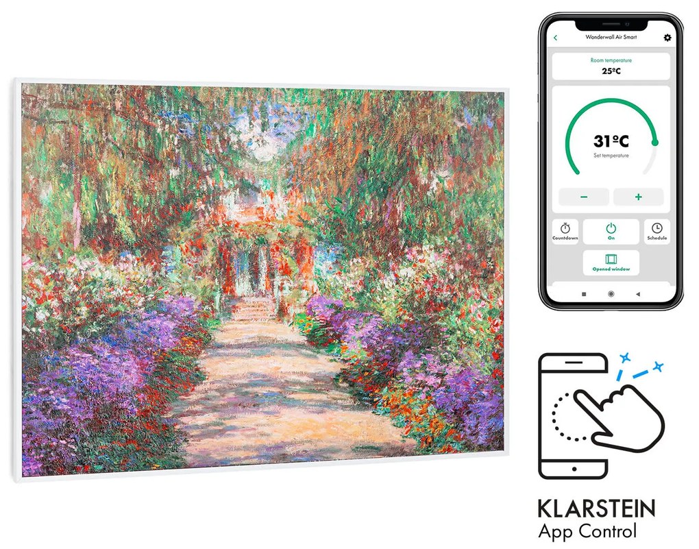 Klarstein Wonderwall Air Art Smart, infravörös hősugárzó, 80 x 60 cm, 500 W, kerti út