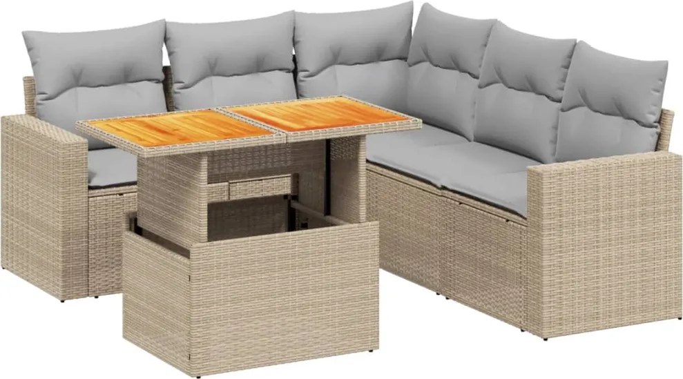 vidaXL 6 részes bézs polyrattan kerti ülőgarnitúra párnával
