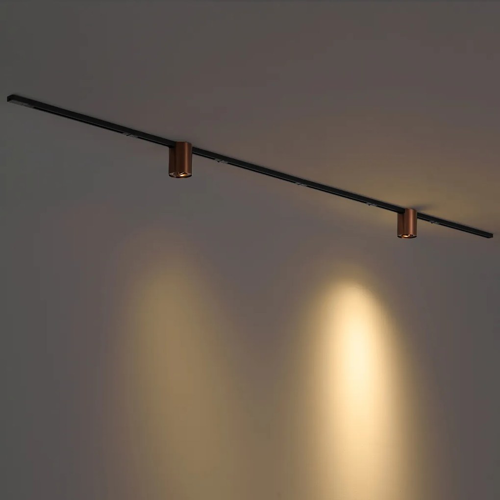 Modern fekete sínrendszer 2 sötét bronz spotlámpával, 1 fázisú - Iconic Rondoo Up