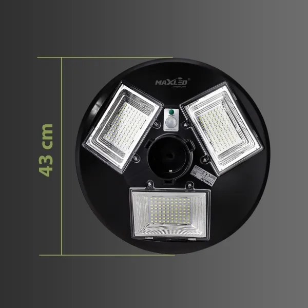 LED napelemes utcai lámpa érzékelővel, 15W/6V, 6500K, IP65, fekete + távirányító