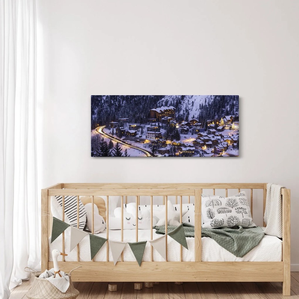 Kép - téli hegyi város (120x50 cm)