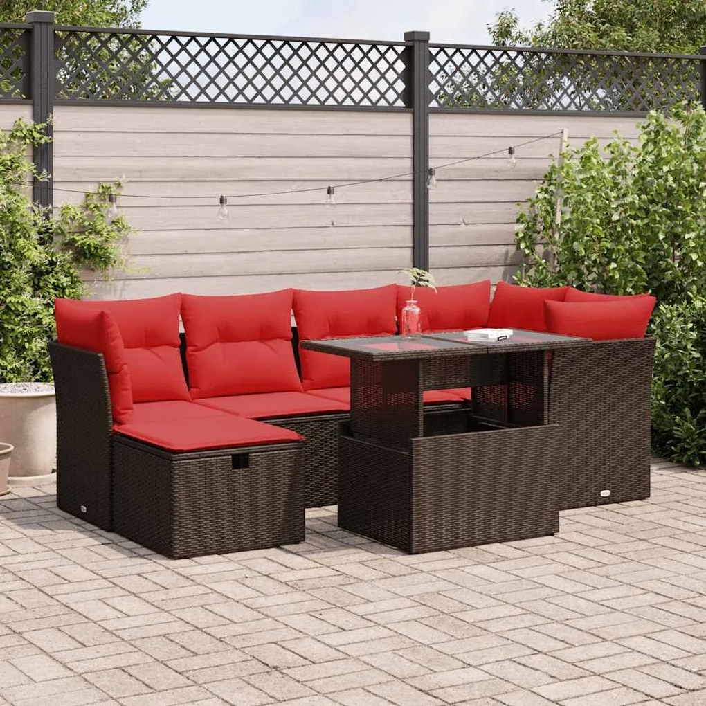 vidaXL 7 részes barna polyrattan akácfa kerti ülőgarnitúra párnákkal