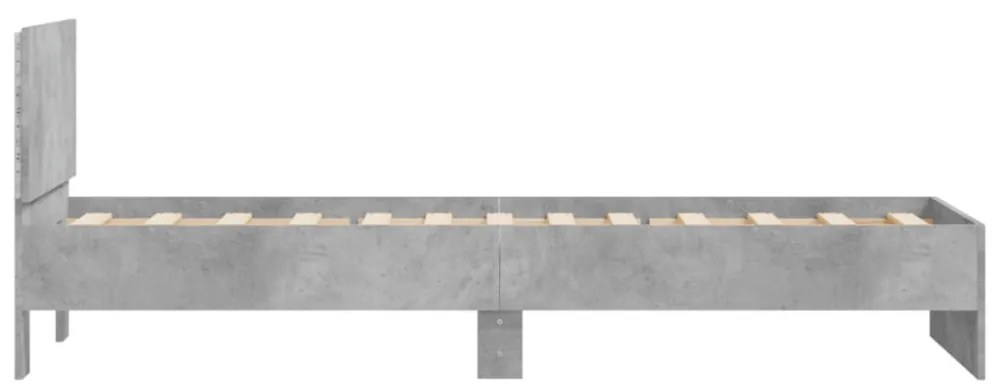 betonszürke ágykeret fejtámlával és LED-világítással 90x190 cm