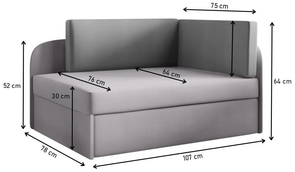 MILO kinyitható gyerek kanapé, 107x64x78, pilka/casablanka 16, balos