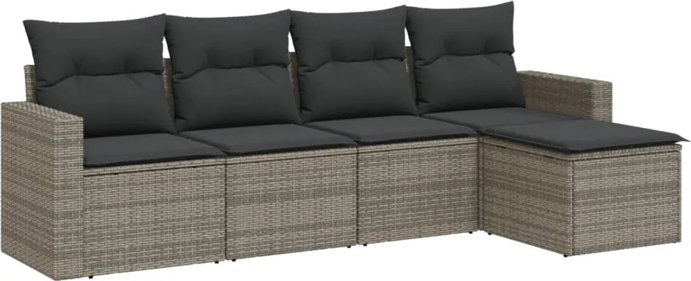 vidaXL 5 részes szürke polyrattan kerti ülőgarnitúra párnákkal