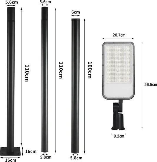 BRILAGI-LED kültéri lámpa oszloppal és 3 m kábellel URBANLIGHT LED/200W/230V fekete IP65