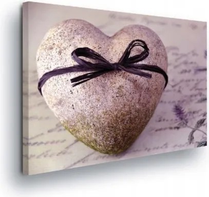 Vászonkép 100x75 Kő szív szerelem gyengédség levendula szalag nyugalom textúra