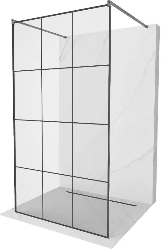 Mexen Kioto, Walk-In zuhany paraván 100 x 200 cm, 8 mm üveg fekete mintás, grafit profil, 800-100-002-66-77