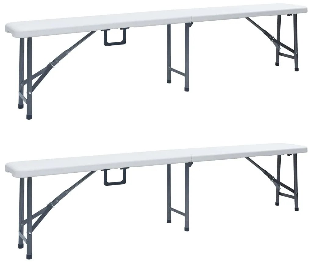 2 db fehér összecsukható HDPE kerti pad 180 cm