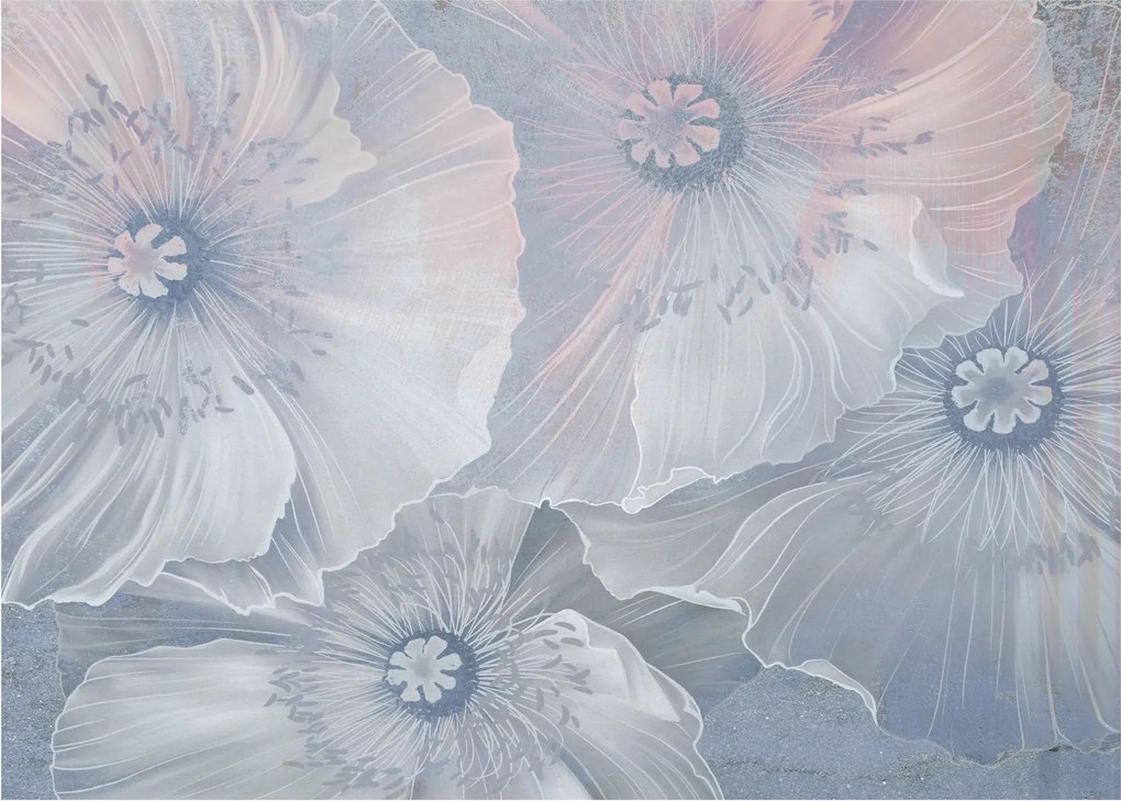 Kép - Kék virágok a falon (üvegen) (70x50 cm)