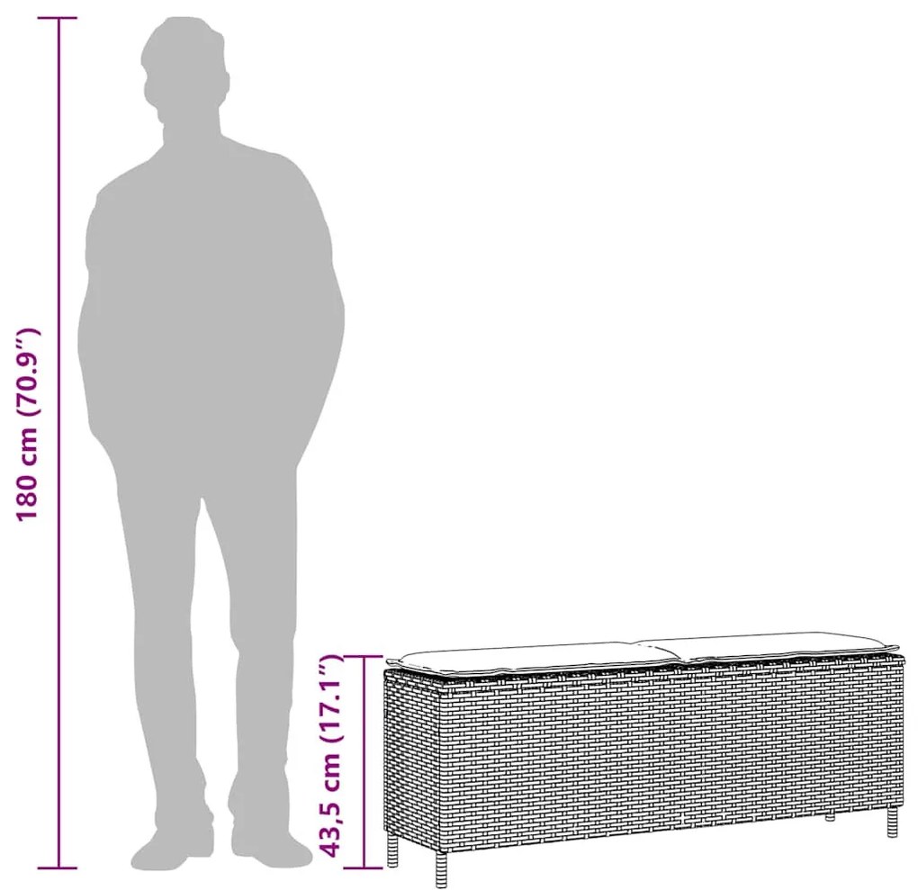 bézs polyrattan kerti pad párnával 110x30x40,5 cm