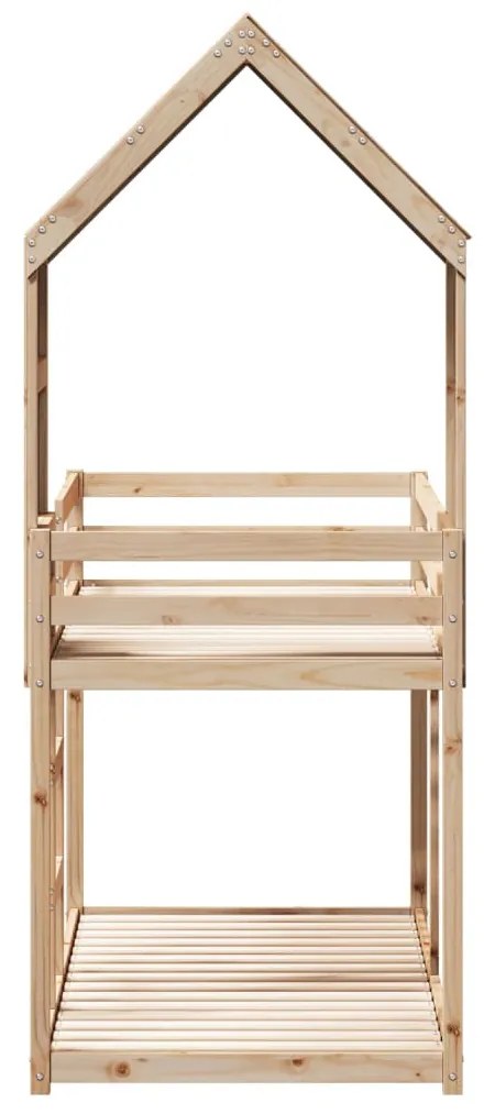 tömör fenyőfa ágy emelettel és tetővel 75 x 190 cm