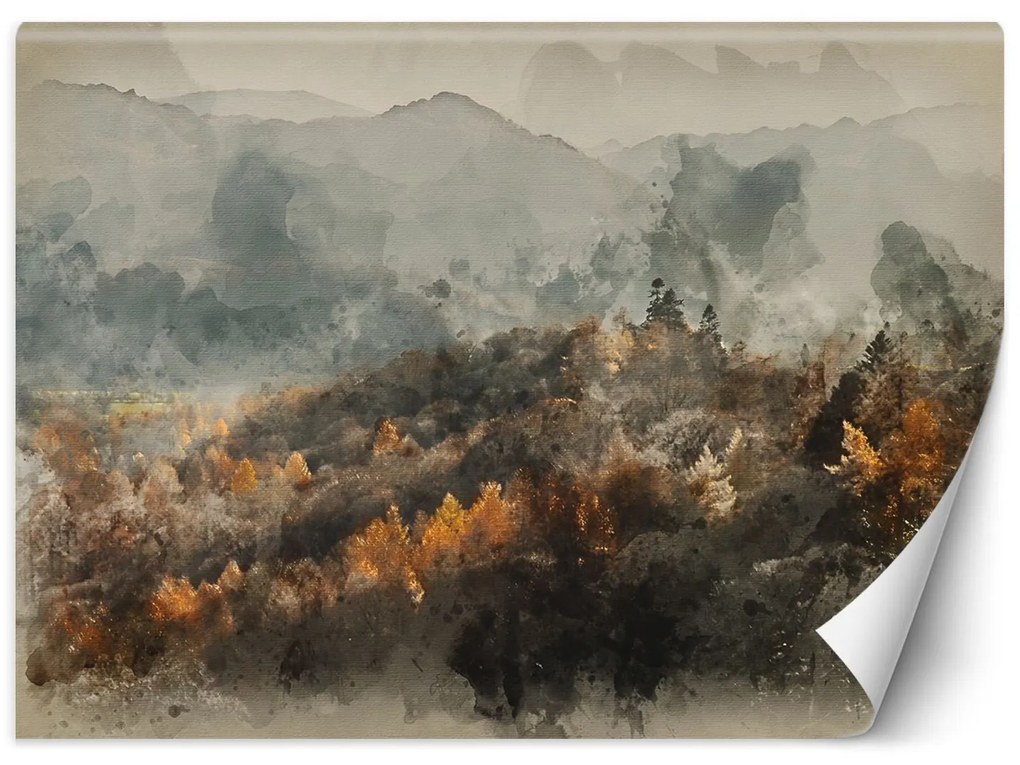 Gario Fotótapéta Őszi erdő ködbe burkolózva - akvarell absztrakció Anyag: Vlies, Méret: 150 x 105 cm
