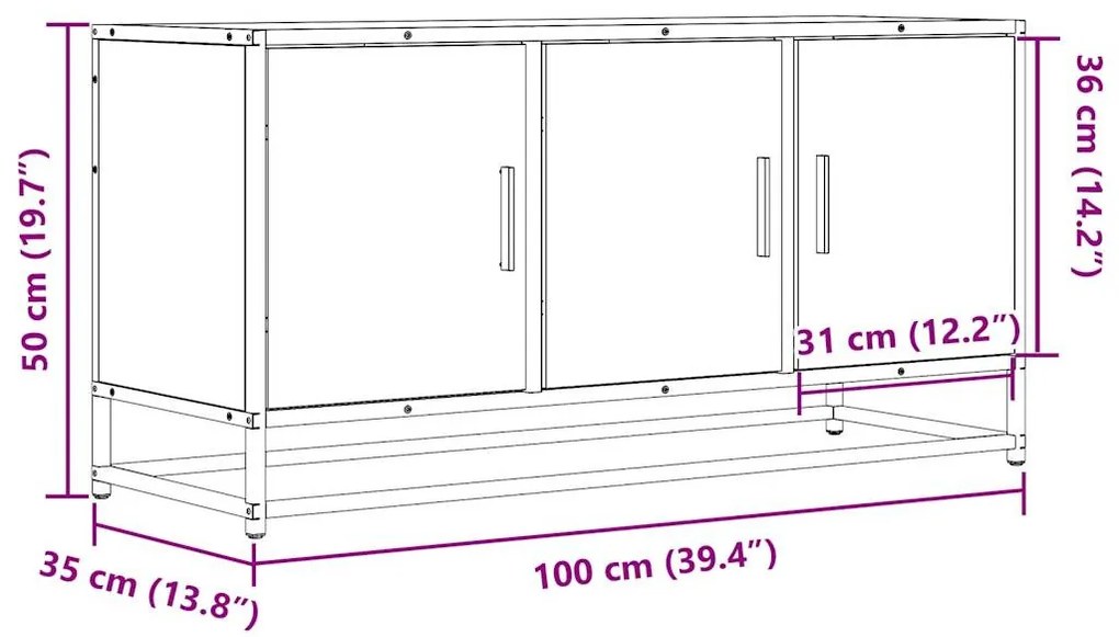sonoma tölgy színű szerelt fa és fém TV-szekrény 100x35x50 cm