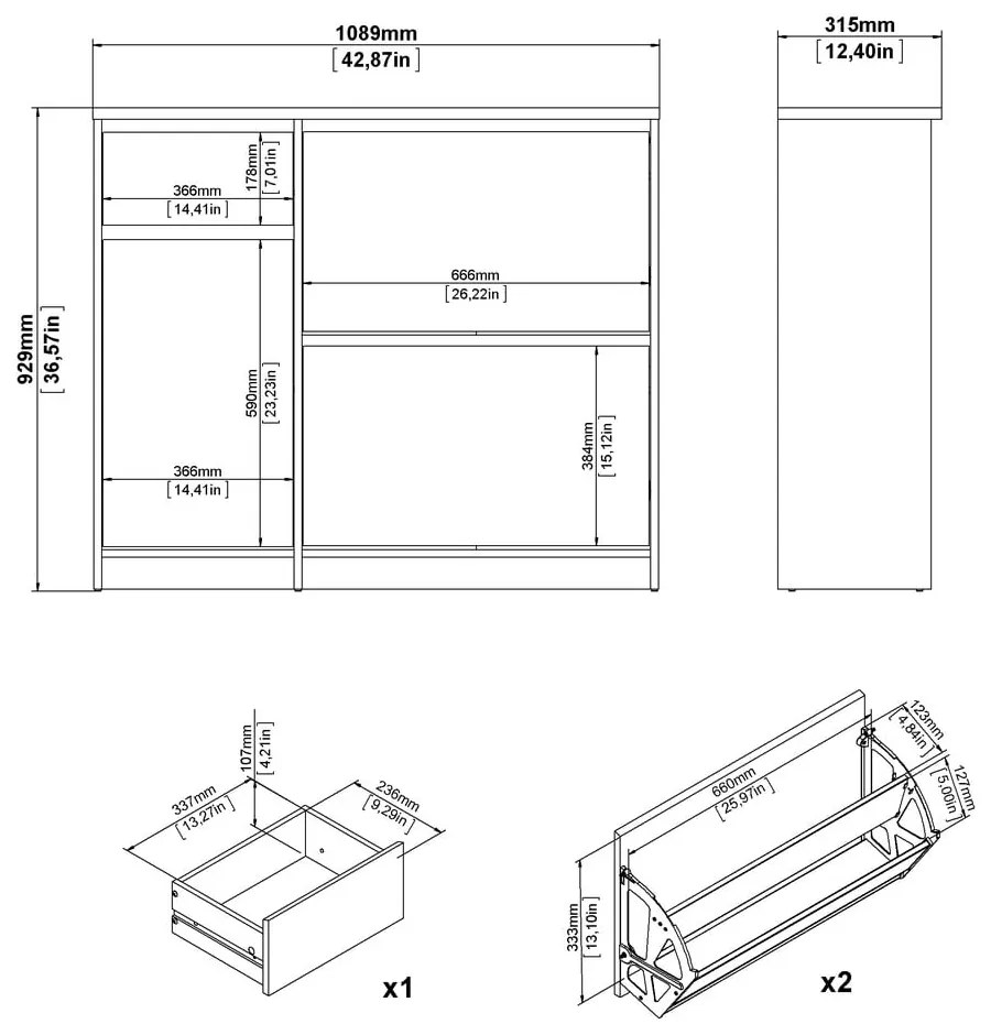 Natúr színű billenő ajtós cipőtartó tölgyfa dekorral 109x93x32 cm Naia – Tvilum